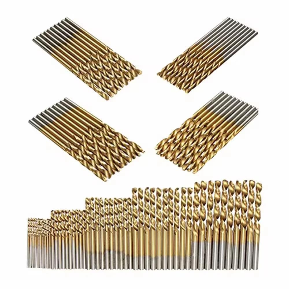 50-piece Titanium Coated Twist Drill Bit Set High-Speed Steel Wood Drilling Bits CN Origin Straight Shank Woodworking