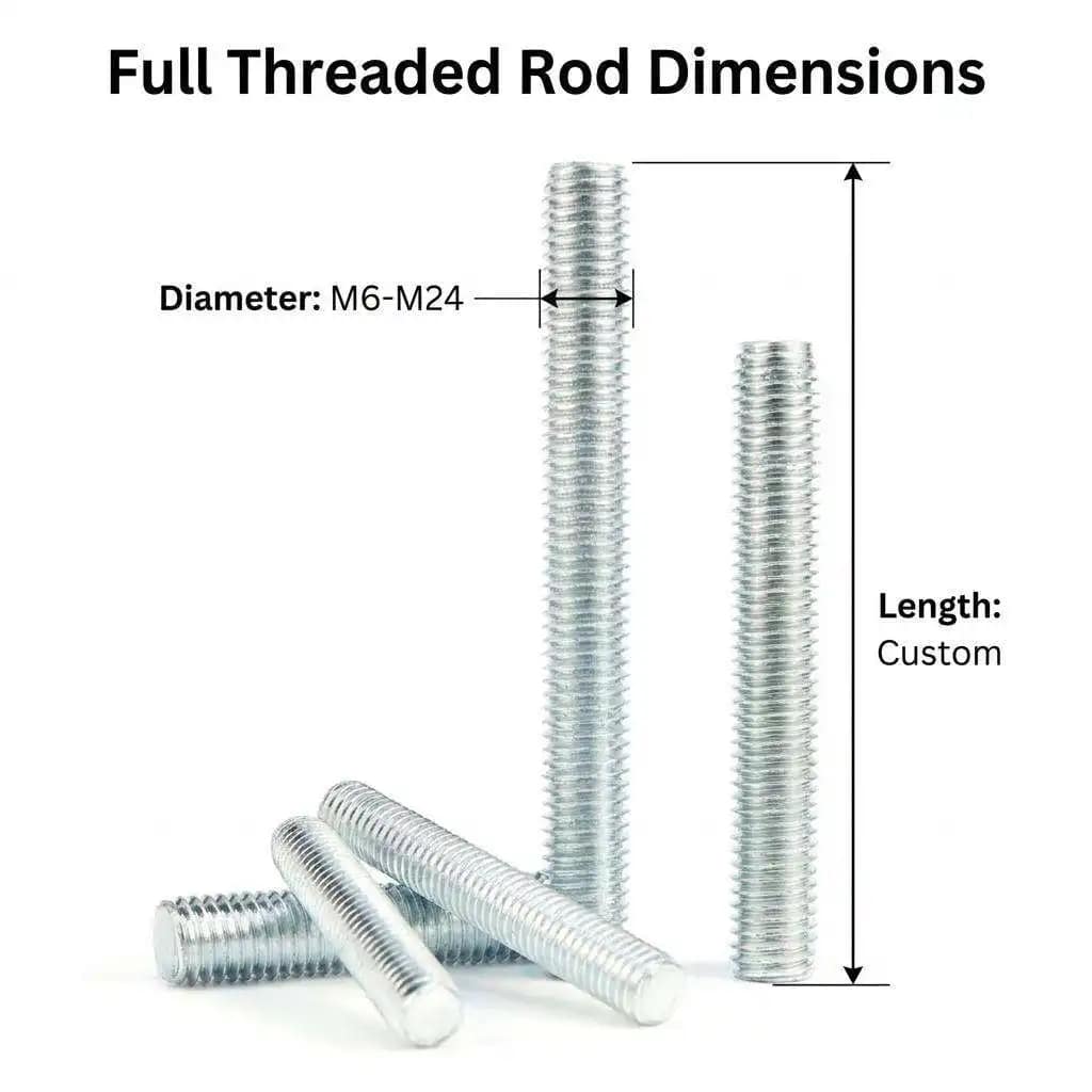 Galvanized Carbon Steel Metric Threaded Rods M4-M42 Fully Threaded Studs 1m 2m 3m Heavy-Duty Black Finish 304 Stainless Steel