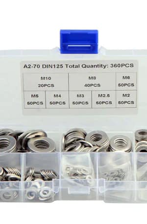 360 Pieces Flat Washer Assortment Kit M2-M10 304 Stainless Steel 1mm Thickness Standard DIN Compliant Cross-Border E-commerce