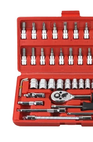 IFIXPRO 46-Piece Portable Hand Tool Socket Wrench Set 1/4-Inch Drive Insulated Square Drive Bits Hex Chrome Vanadium Steel