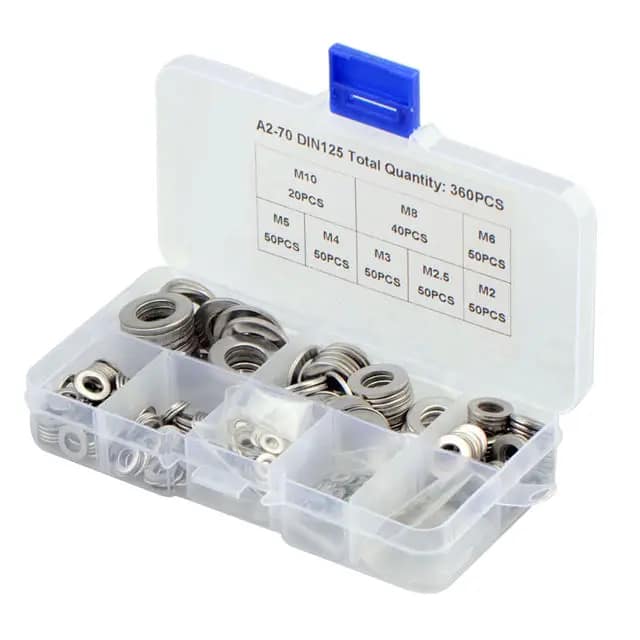 360 Pieces Basic Gasket Assortment Kit M2-M10 304 Stainless Steel 1mm Thickness DIN Compliant Cross-Border E-commerce Use
