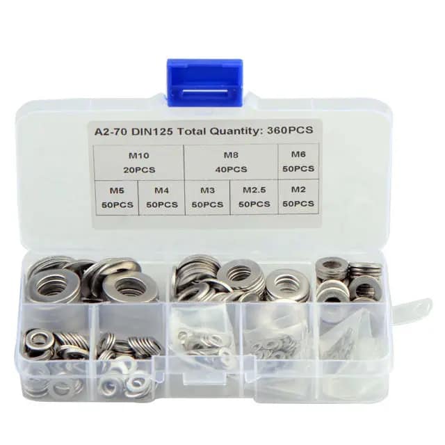 360 Pieces Flat Washer Assortment Kit M2-M10 304 Stainless Steel 1mm Thickness Standard DIN Compliant Cross-Border E-commerce