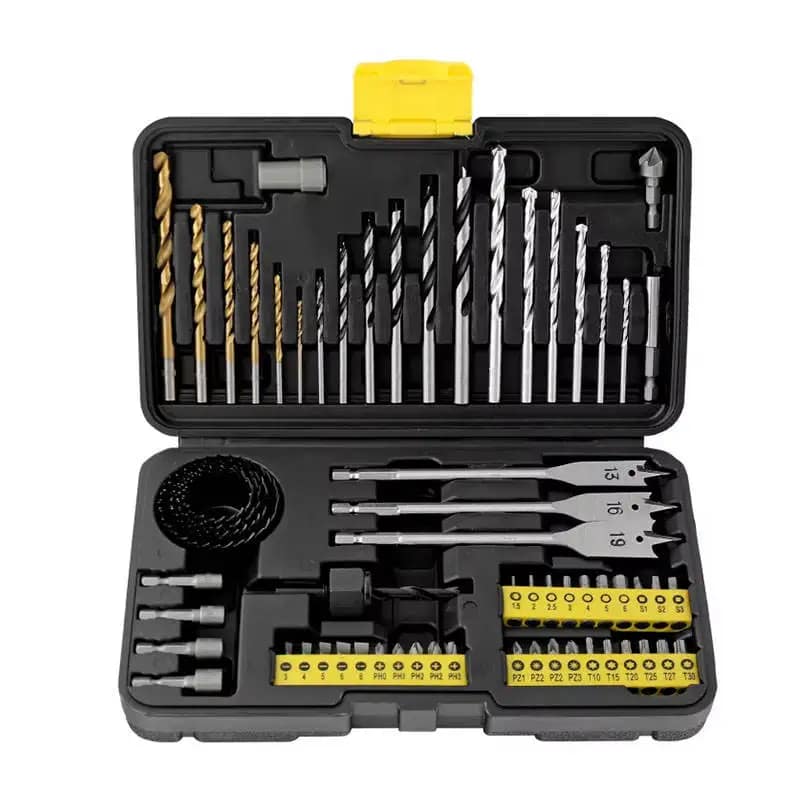 Bestselling 63-Piece Masonry Tool Combo Set Titanium-Coated Metal Twist & Center Drill Bits for Fast Drilling