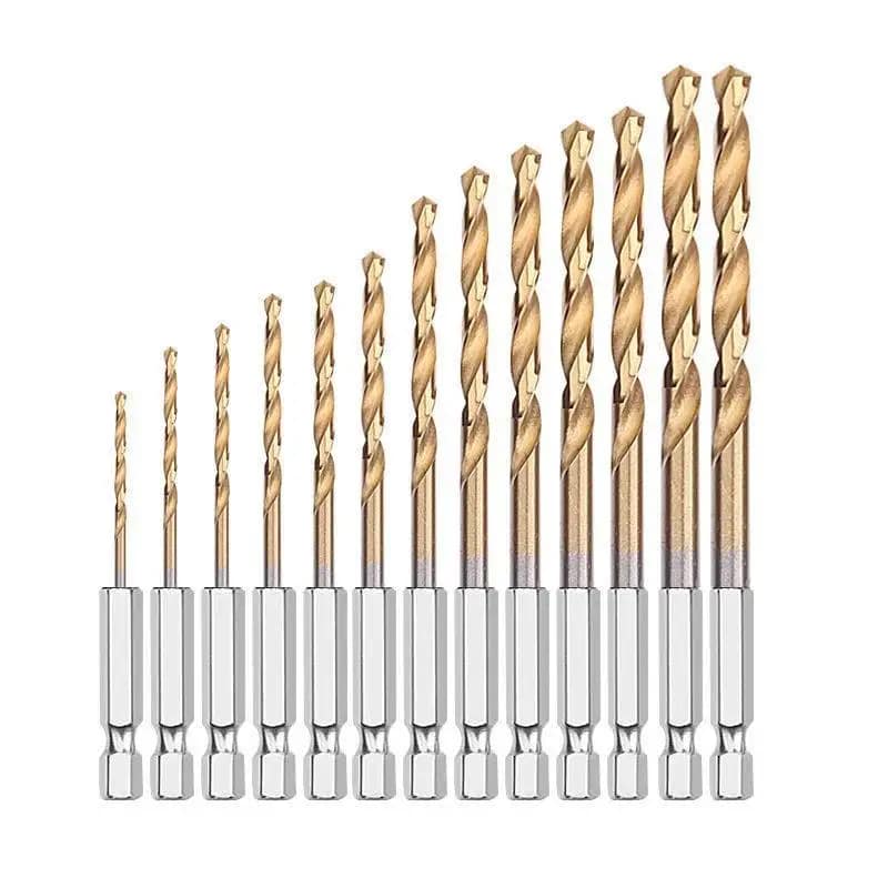 13-piece Hex Shank Twist Center Drill Bit Set High Speed Steel Titanium Coating M35 Electric Screwdrivers Hardware Tools Masonry