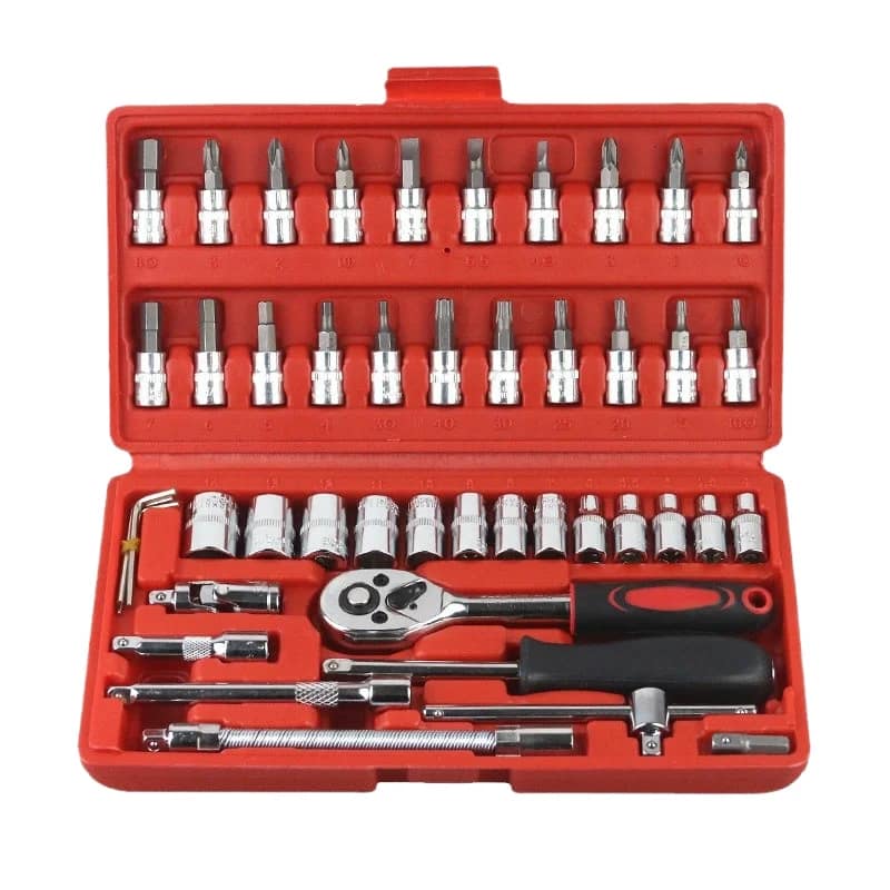 IFIXPRO 46-Piece Portable Hand Tool Socket Wrench Set 1/4-Inch Drive Insulated Square Drive Bits Hex Chrome Vanadium Steel
