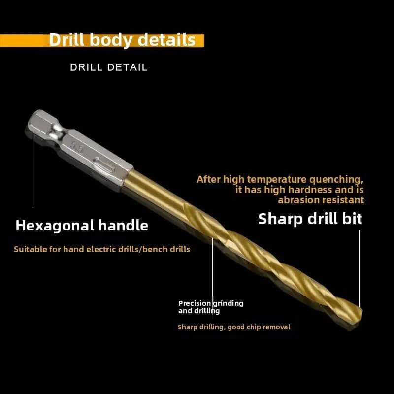 13-piece M35 Hex Shank Twist Center Drill Bit Set High Speed Steel Titanium Coating Drill Bits for Electric Screwdrivers