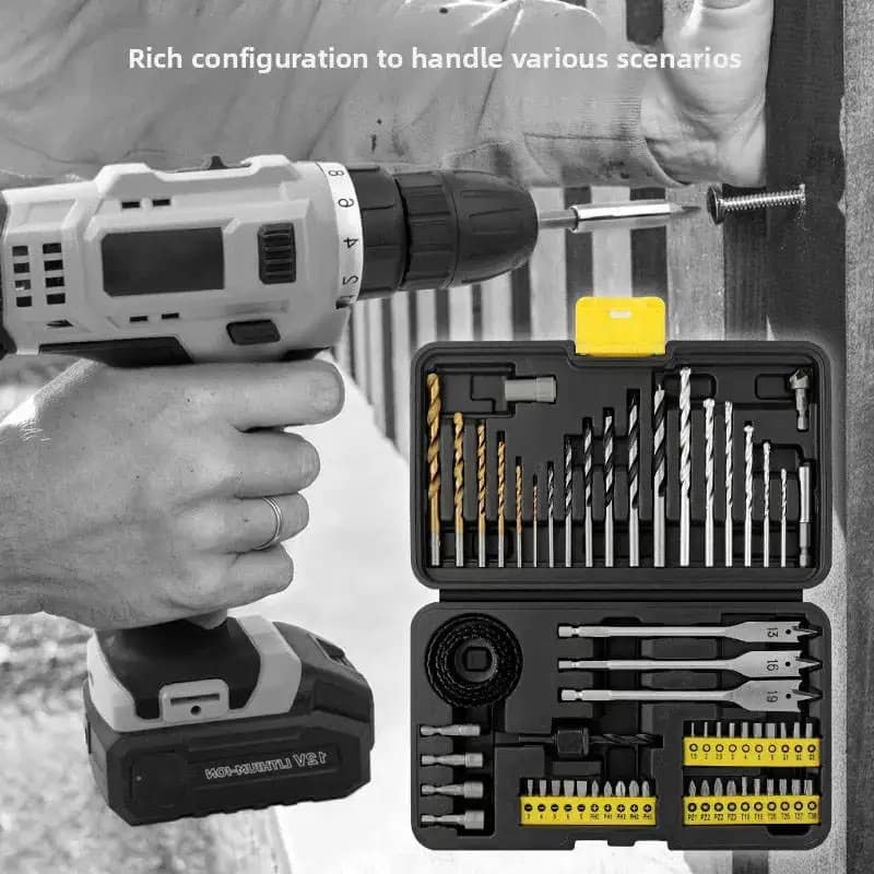 Bestselling 63-Piece Woodworking Tool Combo Set Titanium-Coated Metal Twist & Center Drill Bits for Masonry Drilling