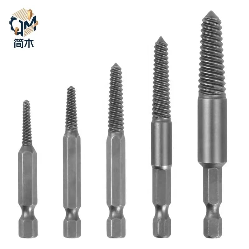 Electric 5-Piece Fine/Coarse Tooth Broken Screw Extractor Set with Hex Drive Including 4/6-Inch Water Pipe Hex Shank